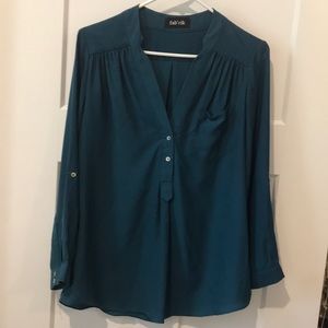 Fabrik navy/turquoise silk blouse